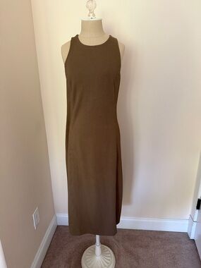 Athleta Olive-Brown Ribbed Sleeveless Midi Dress